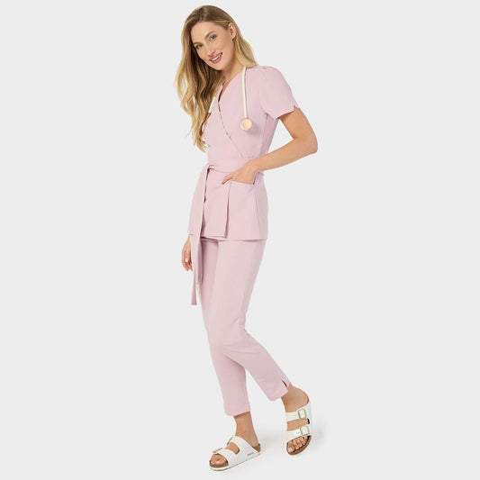 AMELIA vázaná zdravotní zástěra - PASTEL RŮŽOVÁ