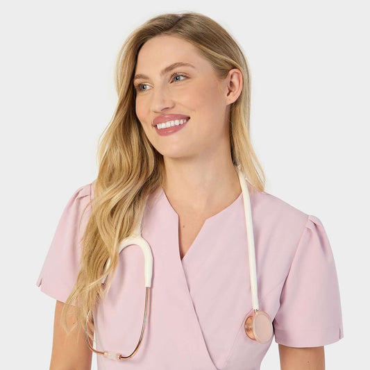 AMELIA vázaná zdravotní zástěra - PASTEL RŮŽOVÁ