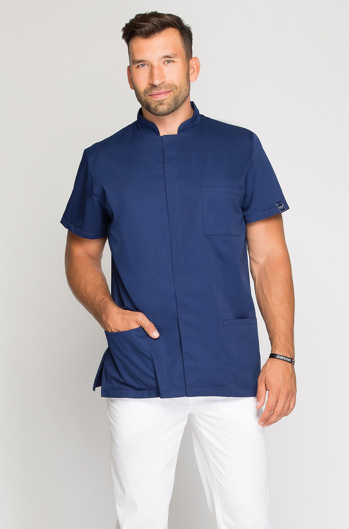 Bluza medyczna męska ze stójką Granatowa