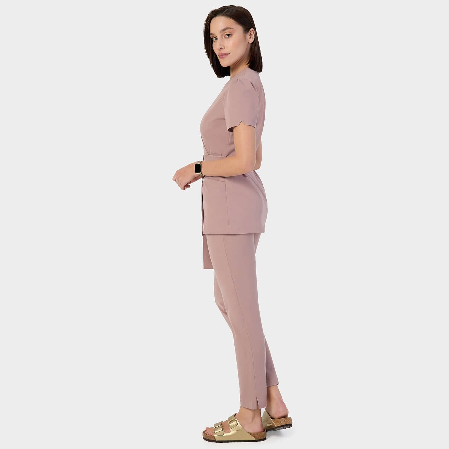 AMELIA tied medical apron - DUSTY PINK 