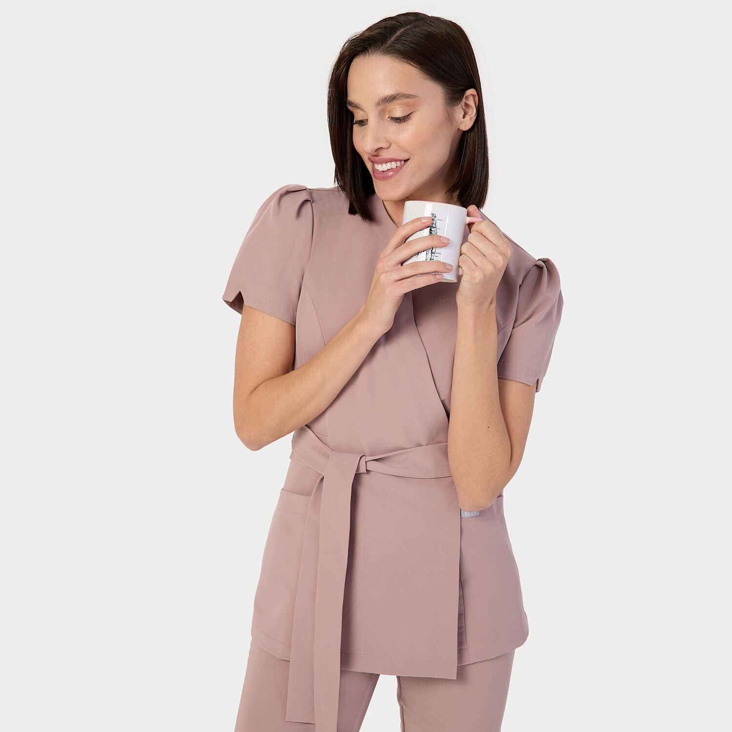 AMELIA tied medical apron - DUSTY PINK 