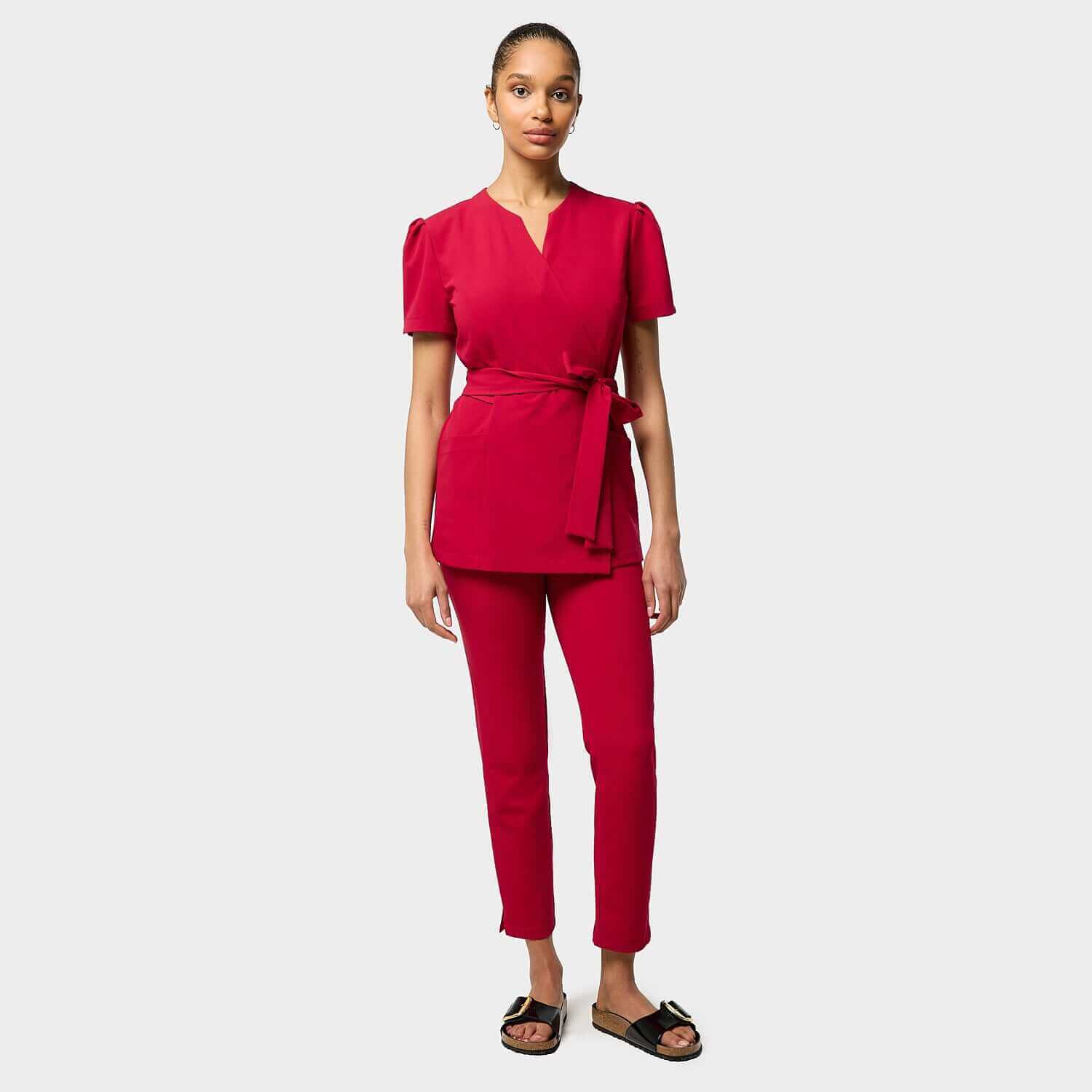 AMELIA tied medical apron - RED CHERRY 