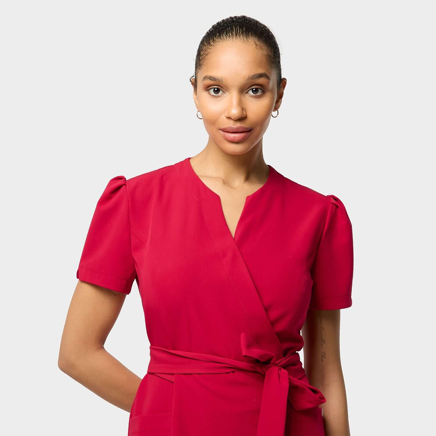 AMELIA tied medical apron - RED CHERRY 