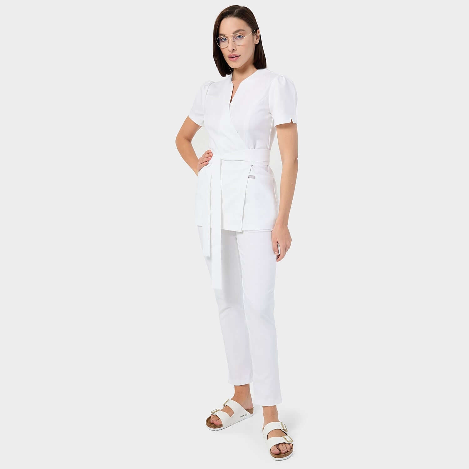 Fartuszek medyczny wiązany AMELIA - WHITE