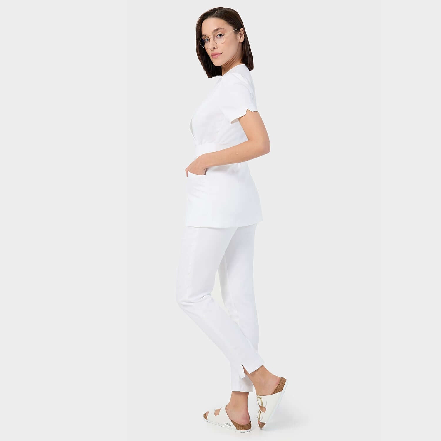 Fartuszek medyczny wiązany AMELIA - WHITE