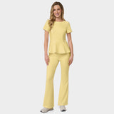 Bluza medyczna damska z baskinką KIM w kolorze Butter Yellow - kobieca, taliowana - Vena Uniformy