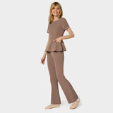 Bluza medyczna damska z baskinką KIM w kolorze MOCHA - kobieca, taliowana - Vena Uniformy