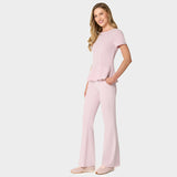 Bluza medyczna KIM Pastel Pink z subtelną baskinką - krótki rękaw i dwie kieszonki - Vena Uniformy