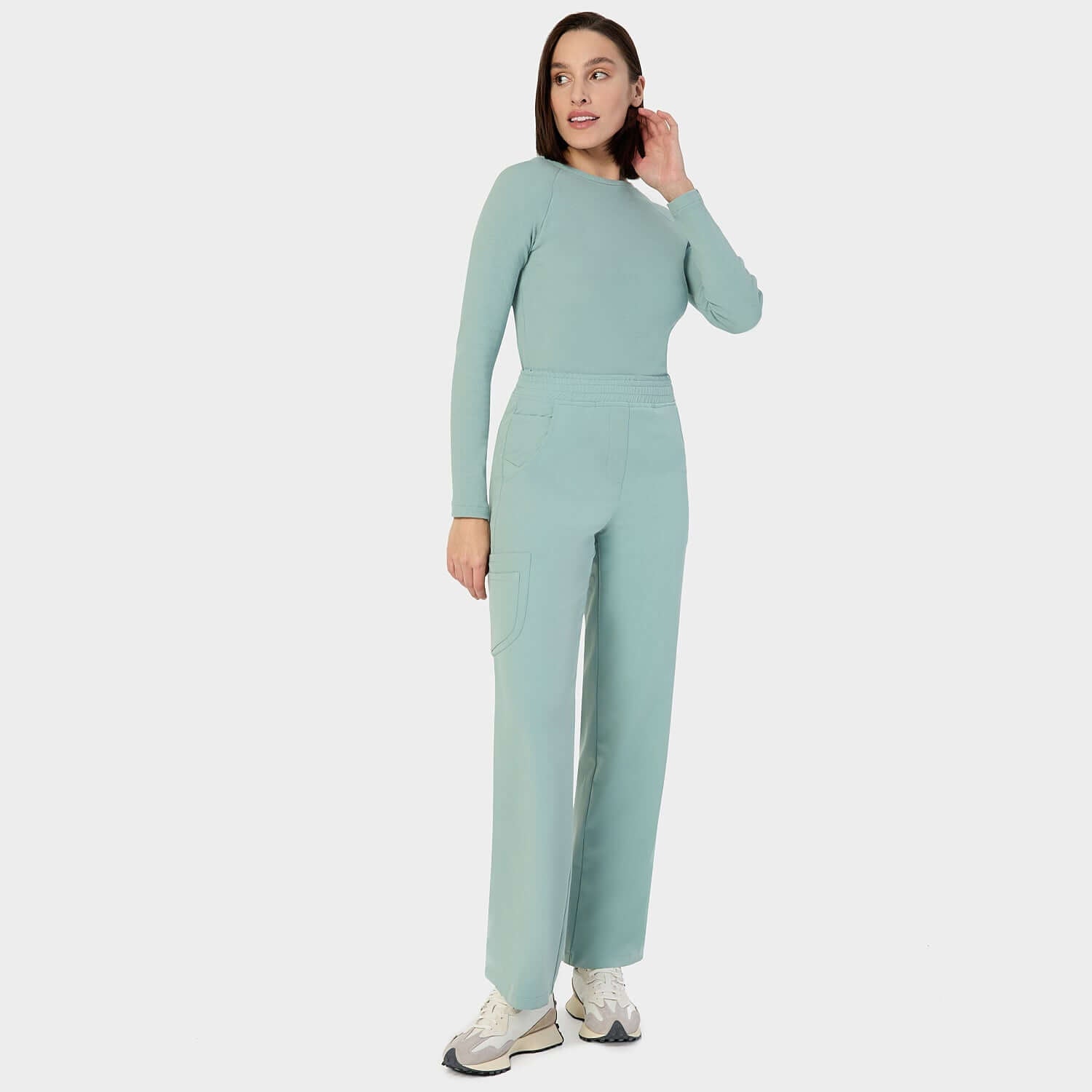 Široké dámské zdravotní kalhoty - SAGE GREEN