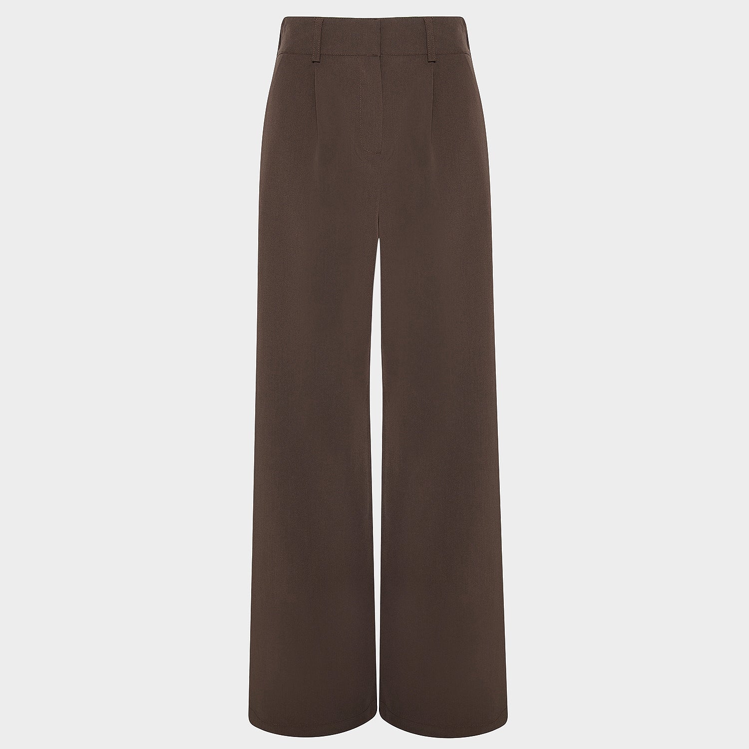 Damskie spodnie medyczne w kolorze mlecznej czekolady z szerokimi nogawkami i wysokim stanem.