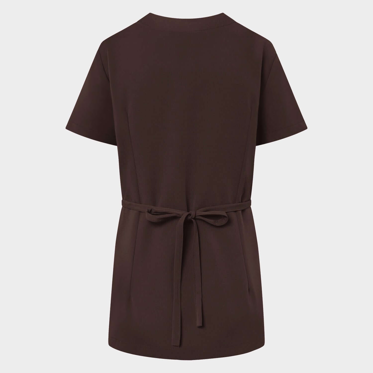 Packshot fartuszka medycznego wiązanego KATE w kolorze Dark Chocolate - widok z tyłu